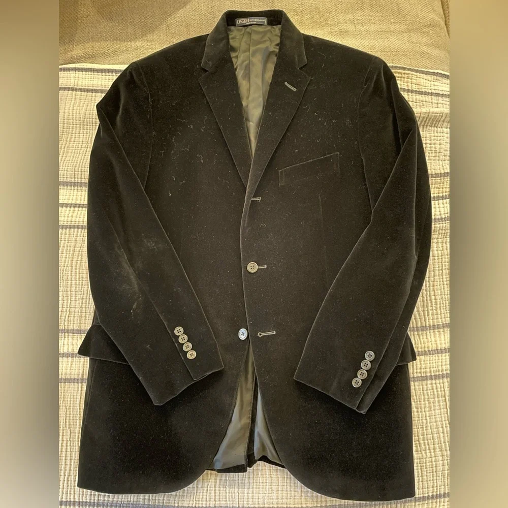 Polo‎ Ralph Lauren Made in Italy Vintage 3/2 Roll Velvet Jacket in Black 42 R